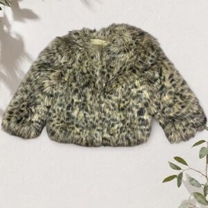Michael Michael Kors Leopard Faux Fur Cropped Jacket Mob Wife Tan Brown Petite P